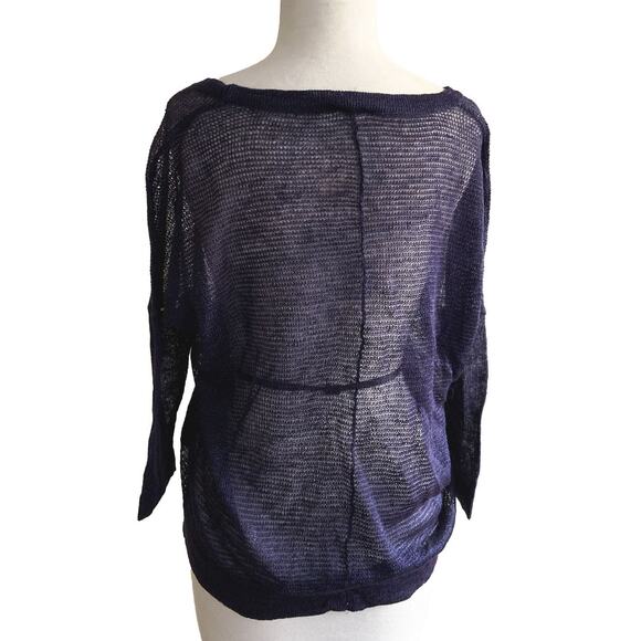 Poetry Mesh 100% Linen Blouse Top Blue Knit See-Through Zipped Pockets Size 8 - Picture 3 of 5